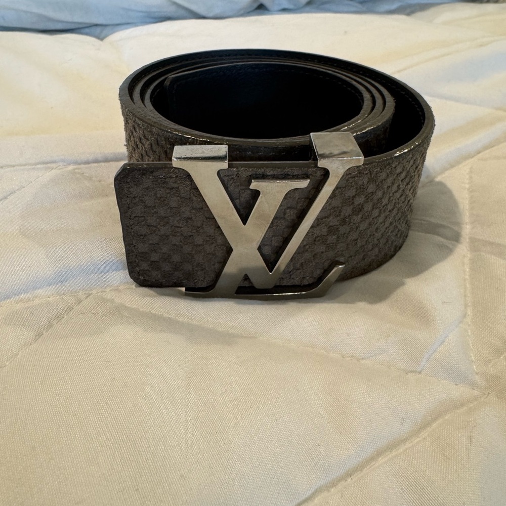 Louis Vuitton Dark Gray Belt with Silver Logo Buckle